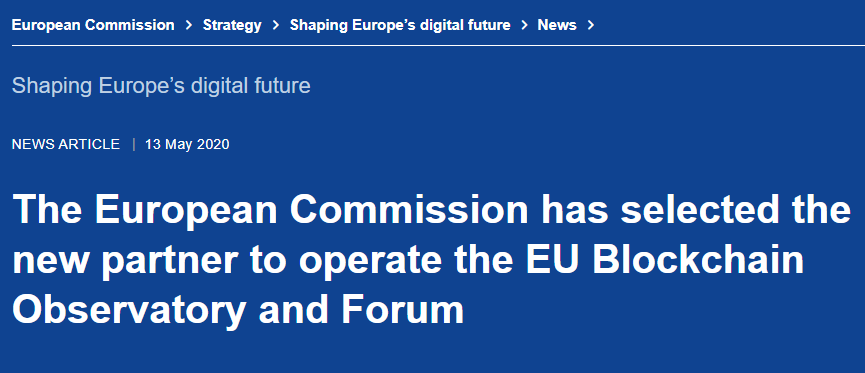 The European Commission has selected the new partner to operate the EU Blockchain Observatory and Forum